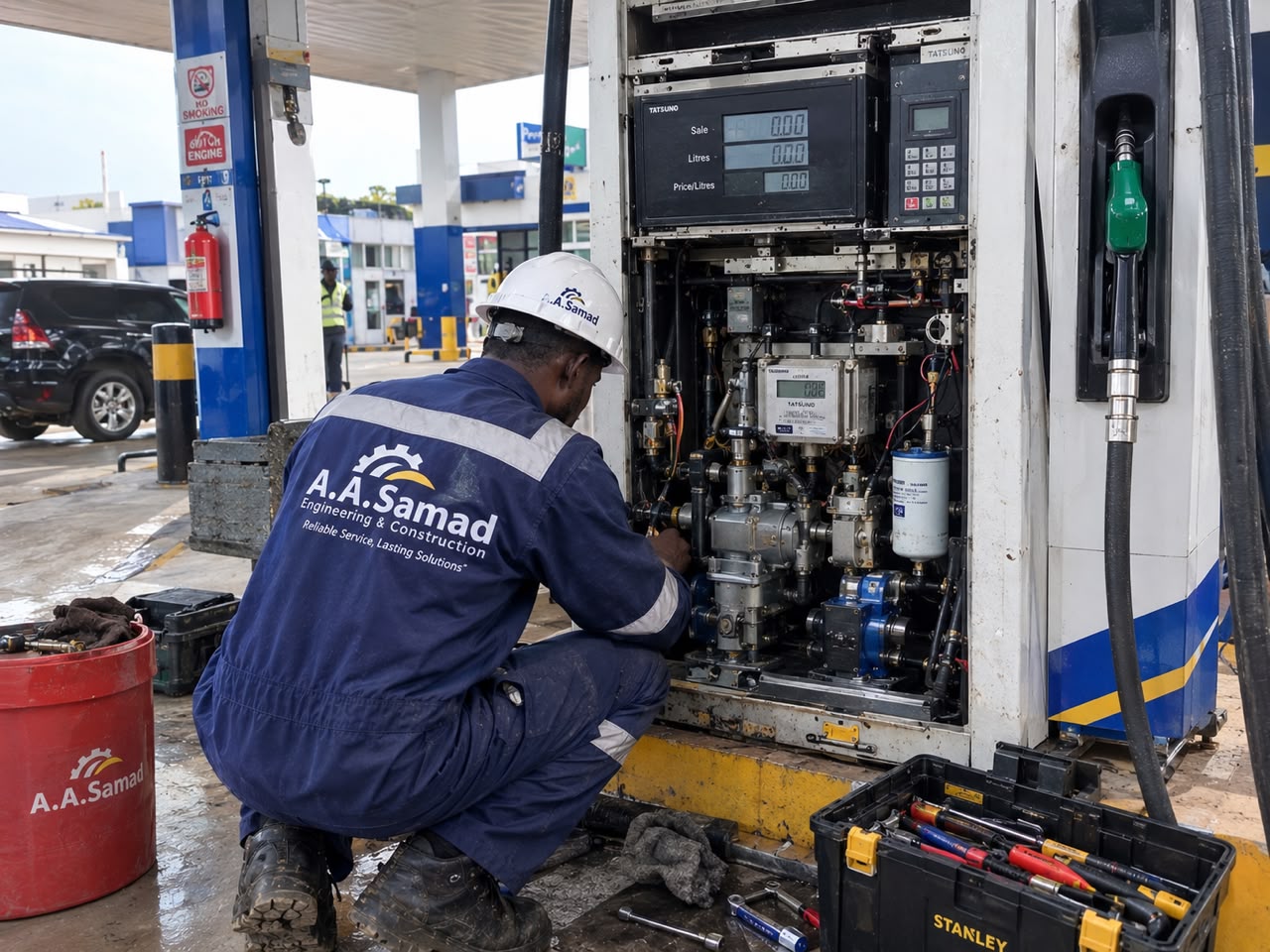 A.A. Samad engineer servicing a fuel dispenser